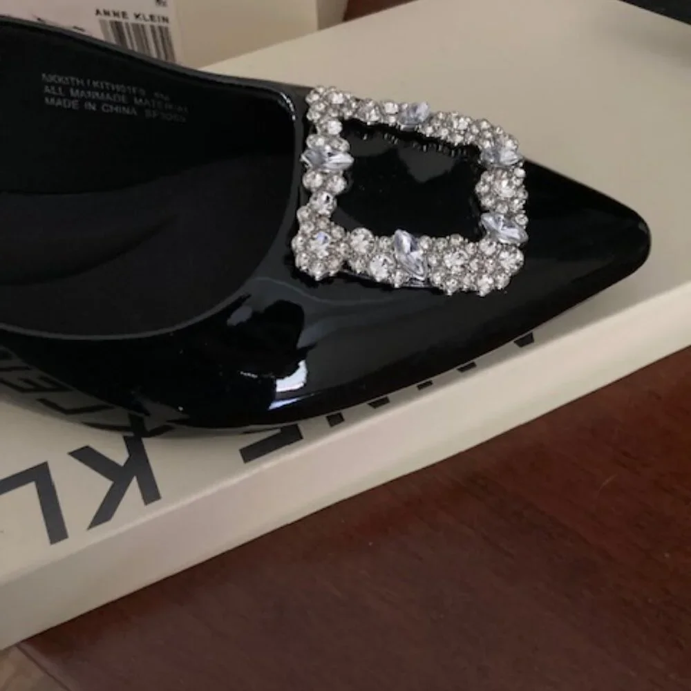 Anne Klein Black Patent Kith Slingback Flats Sz 8 - Picture 2 of 4